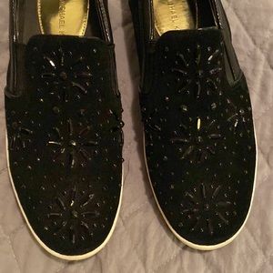 Michael Kors black suede slip on with beads 8.5